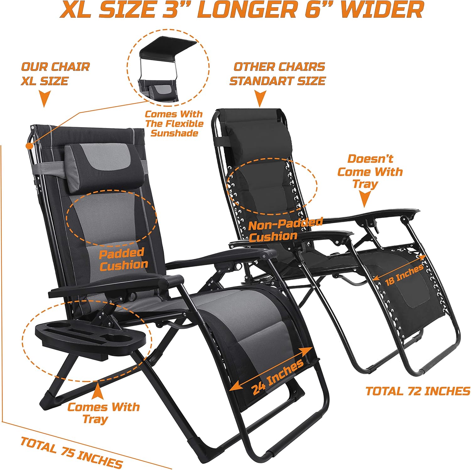 Outdoor Furniture Lounge Set - Sedia pieghevole reclinabile oversize XXL per